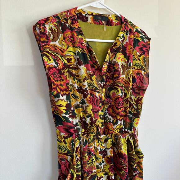 THML Womens Floral Print Button Front V-Neck Short Sleeve Flowy Dress Size M - Picture 6 of 12